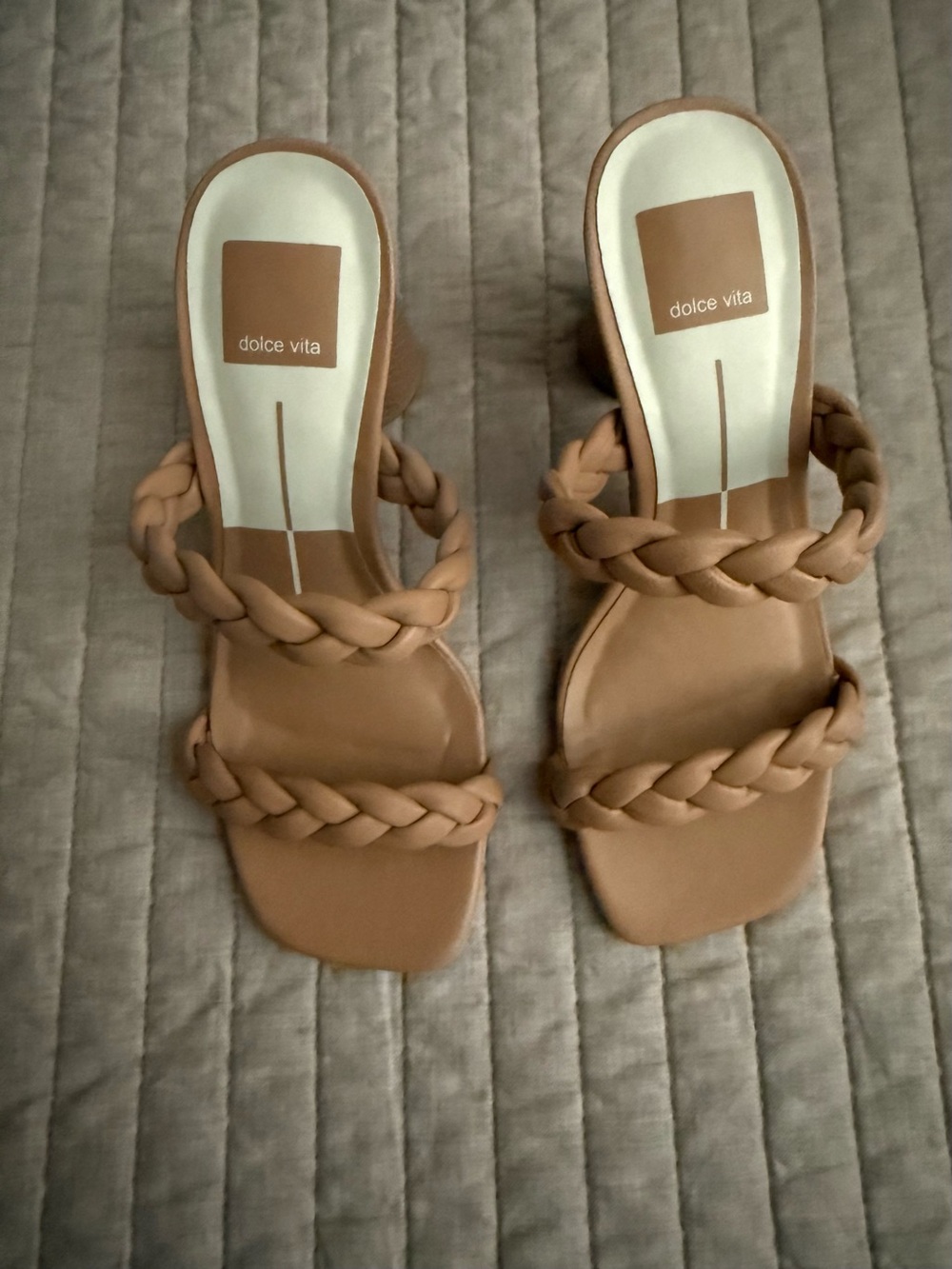 Dolce Vita Braided Double-Strap Heeled Sandals— Cafe Stella Tan— Size 5